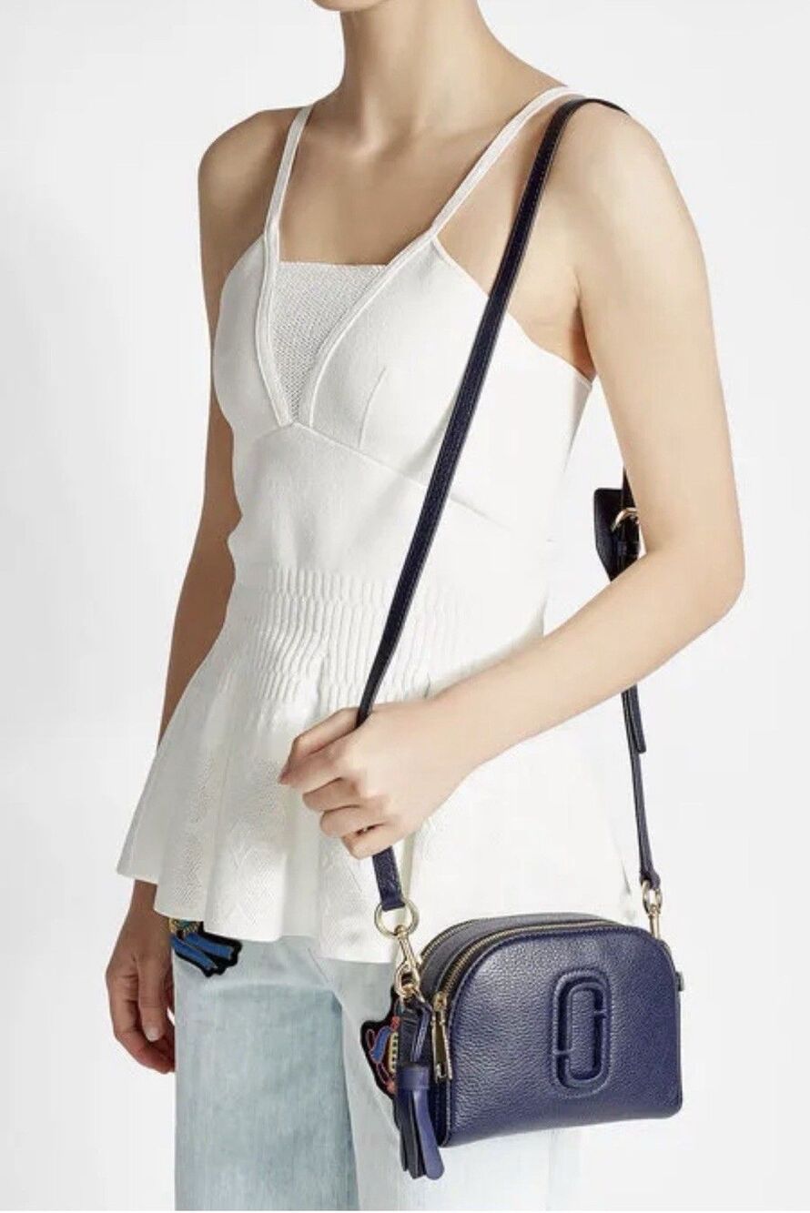 Marc Jacobs Shutter Camera Crossbody Leather Bag Half Moon Navy W/ Tessel